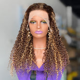 Brazilian Raw Human Hair 13x4 Front Lace Honey Blonde Jerry Curly Wig